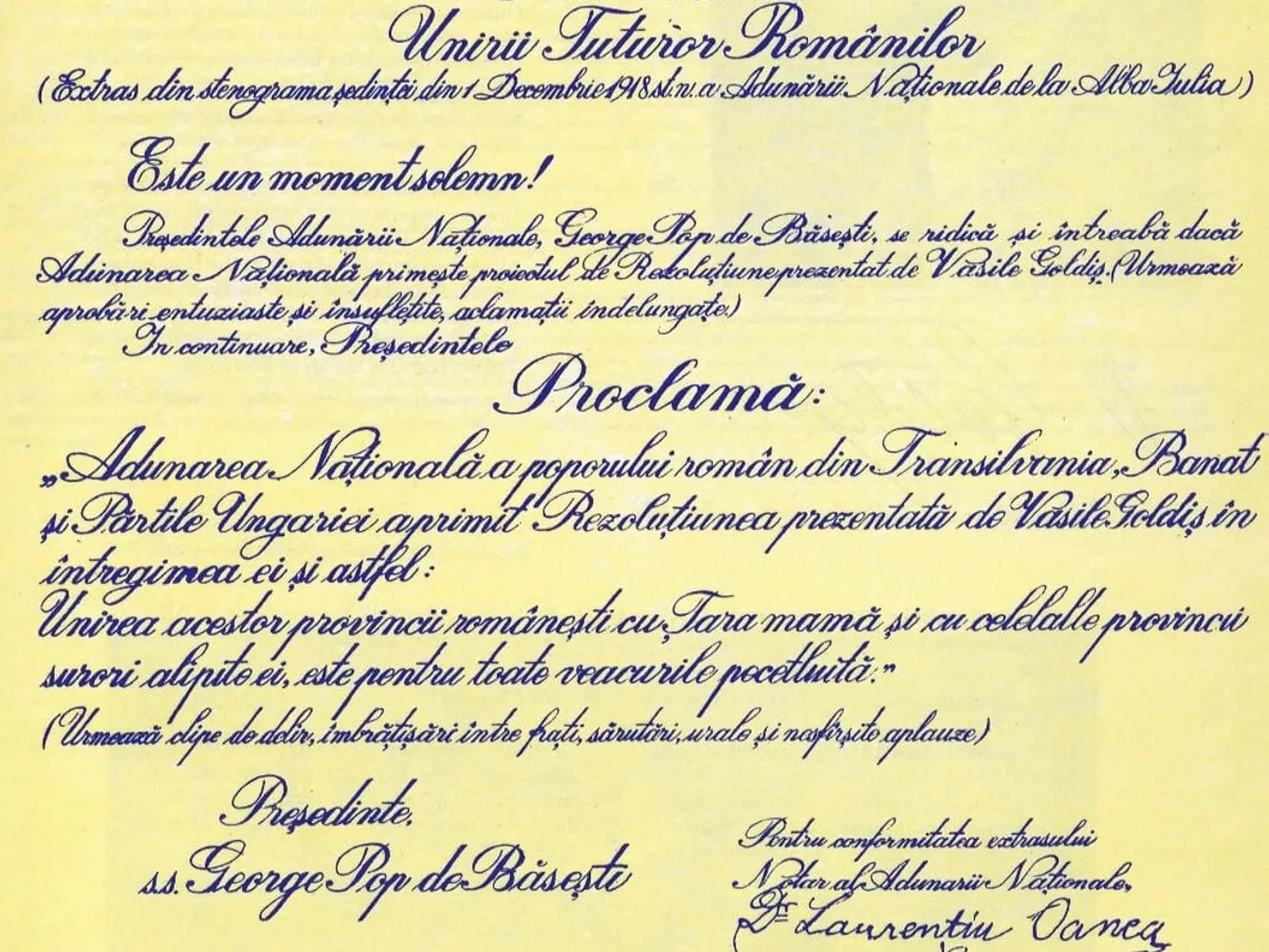Unirea Transilvaniei cu România. Sursa: Arhivele Diplomatice ale MAE .