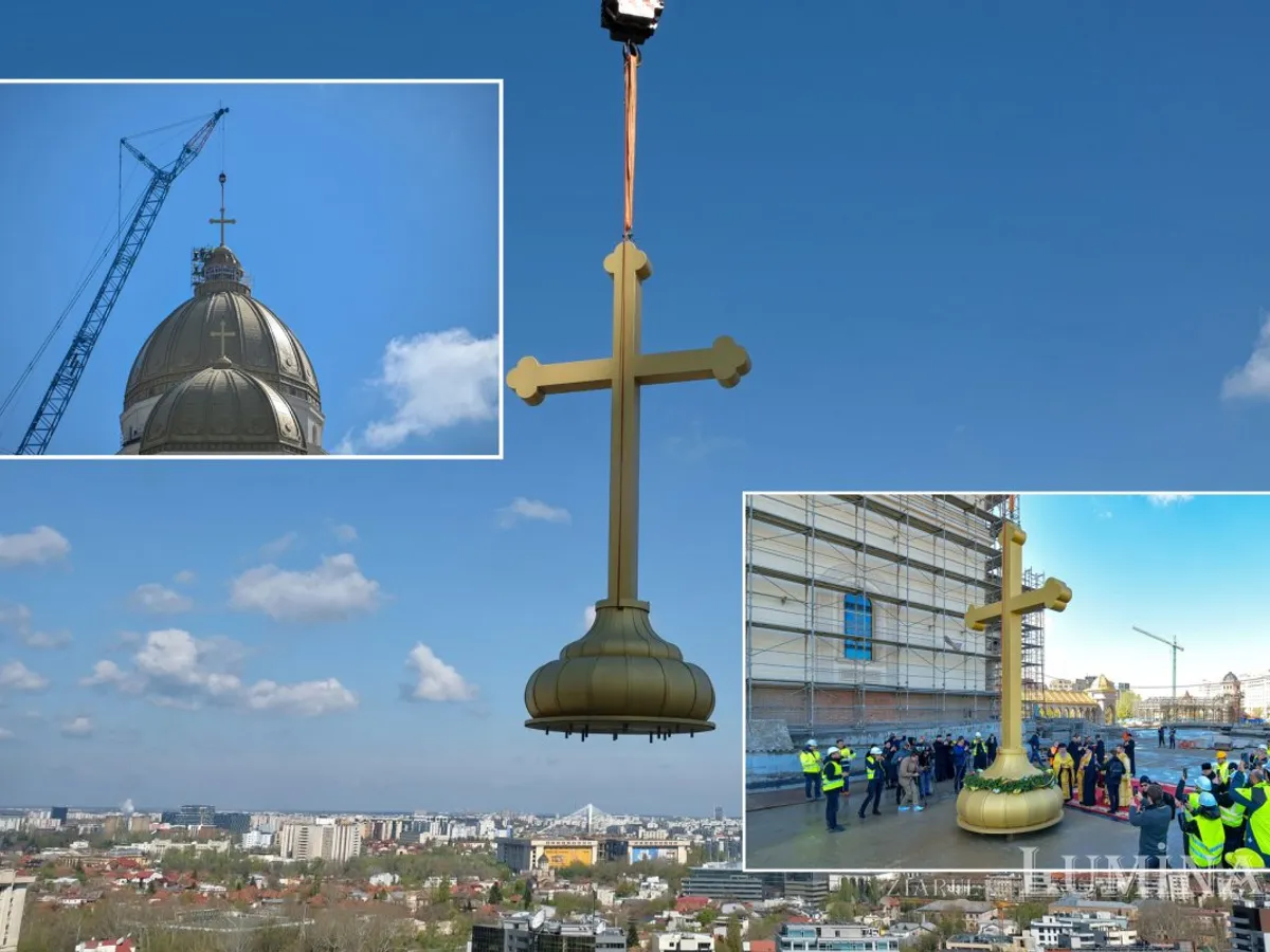 A fost montată crucea pe Catedrala Mântuirii Neamului. Până acum, a costat 270.000.000 € - Foto: ziarullumina.ro