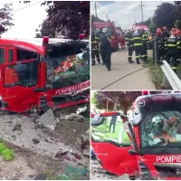 Pompieri răniți după ce s-au răsturnat cu autospeciala în urma unui accident. Se aflau în misiune - Foto: ISU Timis