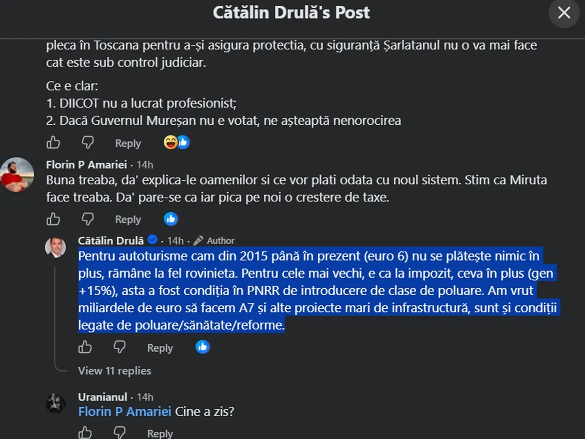 Cătălin Drulă, despre roviniera în funcție de norma de poluare - Foto: captură ecran