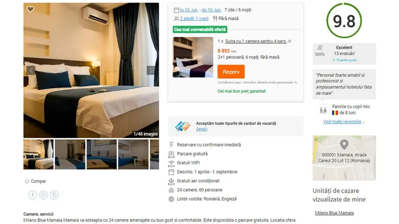 Cât costă 6 nopți de vacanță cu copilul la 3* în Mamaia la început de sezon? Între 300 € și 1.800 € - Foto: captura ecran