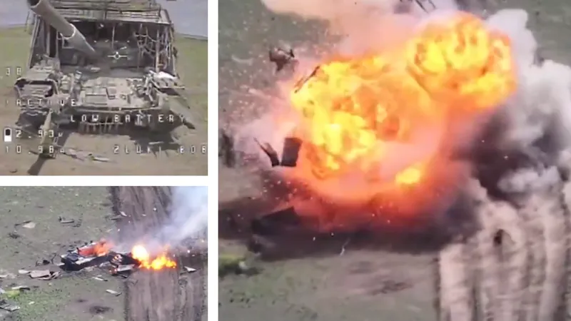 Momentul în care o dronă sulberă un tanc rusesc. Nimic n-a mai rămas din „fierul” lui Putin - Foto: X/ @DefenceU