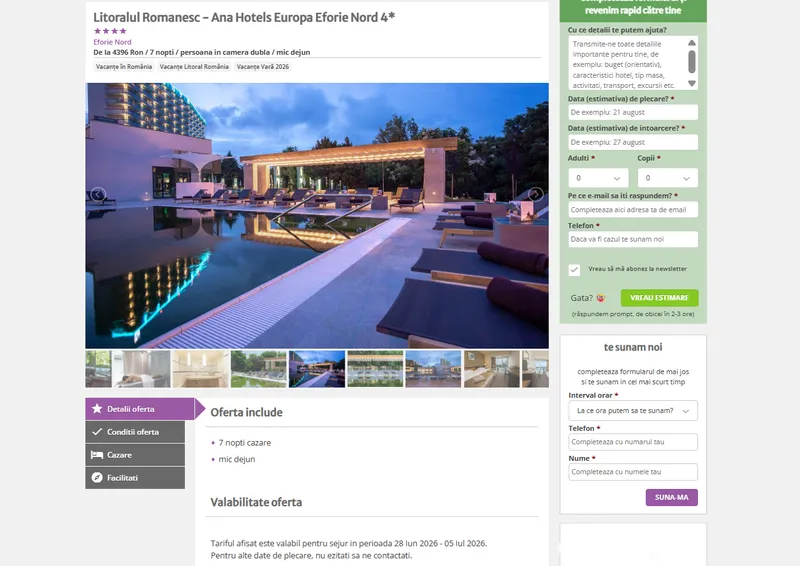 Ofertă la Hotel Europa Eforie Nord - Foto: captură ecran