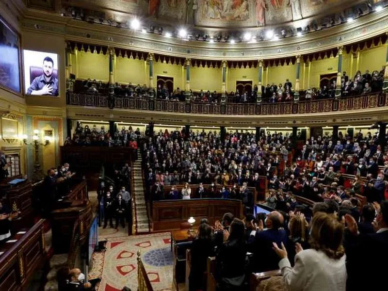 Zelenski a comparat războiul din Ucraina cu masacrul de la Guernica, în fața parlamentului spaniol. / Foto: agerpres.ro