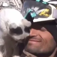 O pisică scoasă după 11 zile de sub dărâmături nu se mai dezlipește de cel care a salvat-o - Foto: Captură video