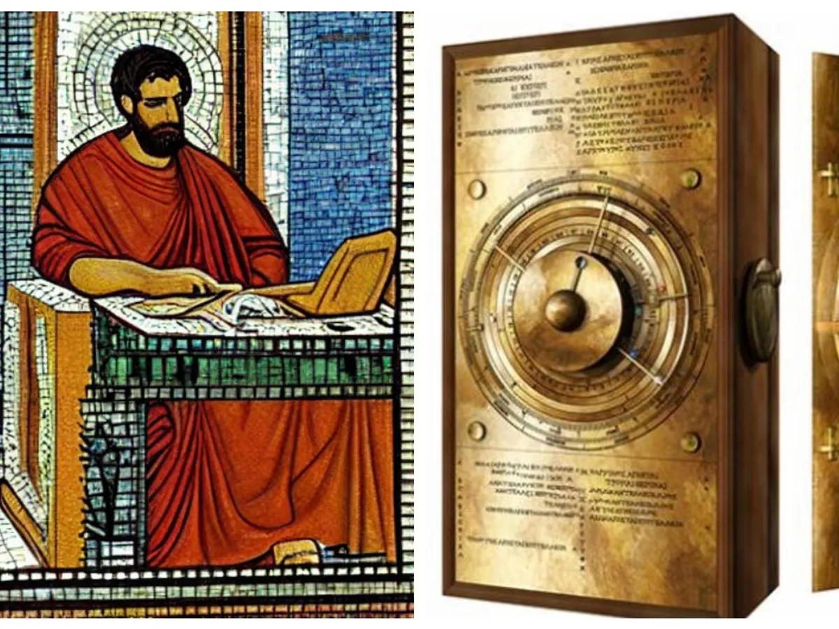 Stânga, un roman la computer (mozaic), dreapta dispozitivul de la Antikythera, reconstituit de oamenii de știință, imagine cu caracter ilustrativ - Foto; Colaj