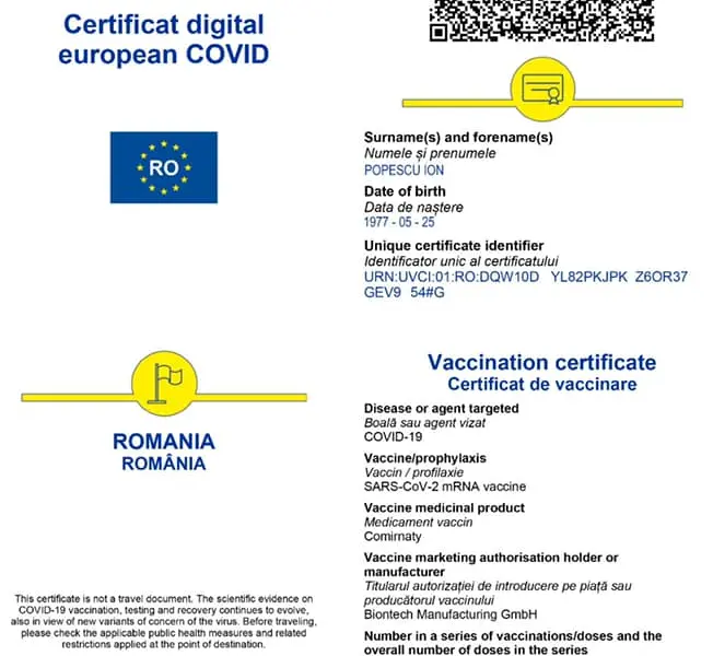 În momentul de față, certificatul verde e valabil până în 30 iunie 2022.