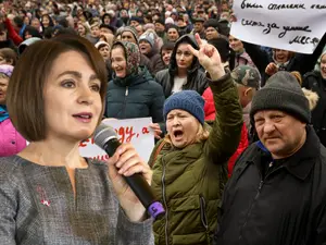 Proteste anti-românești declanșate de prorușii din Moldova în timpul viziei Maiei Sandu în Găzăuzia - Foto: Profimedia images