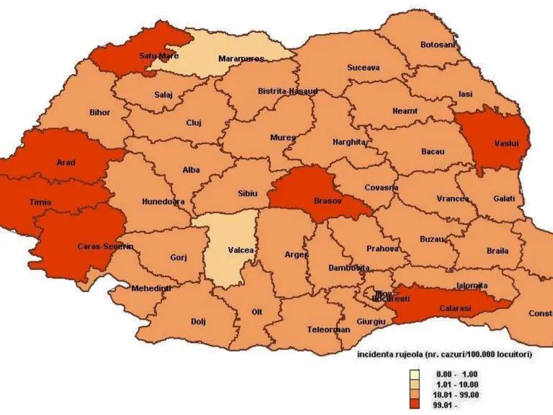 Apariția cazurilor de rujeolă din săptămâna 23-27 iulie 2018. SURSA: CNSCBT