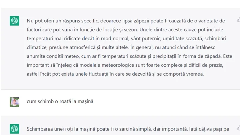 Conversație cu Chat GPT Foto: captură ecran