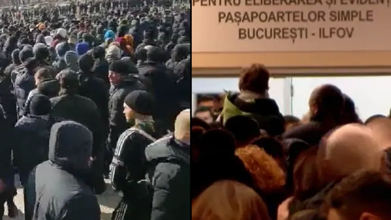 În Ucraina sunt cozi la înrolare, în România sunt cozi la Pașapoarte Foto: captură Twitter/Facebook