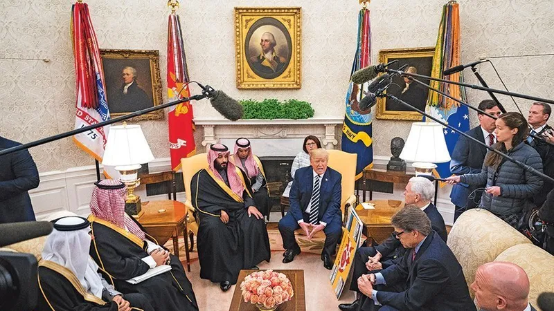 MBS se întâlneşte cu Donald Trump în Biroul Oval, pe 20 martie, parte a turului occidental al prinţului moştenitor