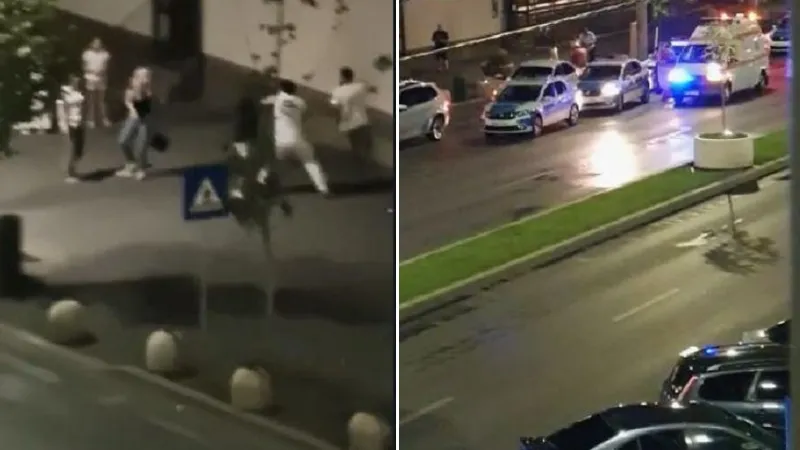 Trei ucraineni au băut și s-au luat la bătaie cu doi moldoveni în fața unui restaurant din București Foto: captură video observatornews.ro