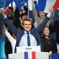 Macron, la un miting din timpul campaniei din 2017, cu doar câteva zile înainte să câştige alegerile. Foto Getty Images