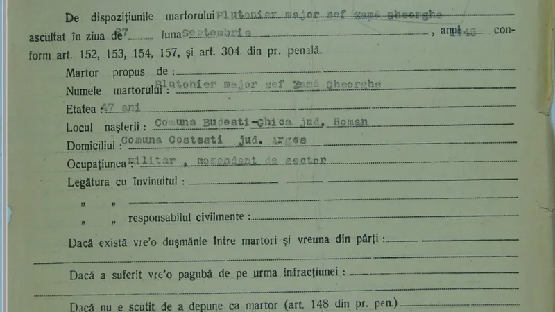 Mărturia unui plutonier despre ordinele date de șefii Jandarmeriei. Sursă document: Institutul Elie Wiesel