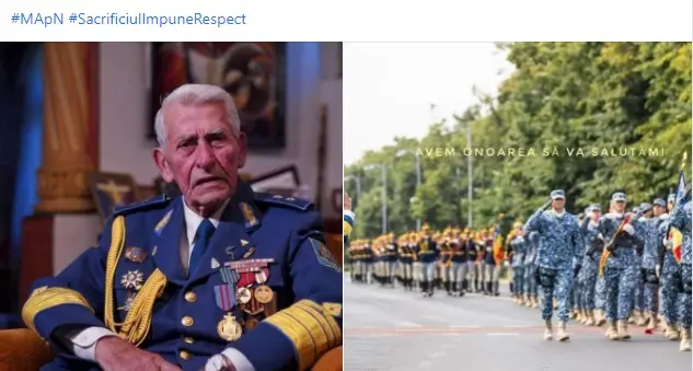 Radu Theodoru, general fondator al PRM, lăudat în Sputnik și fan AUR, lăudat de MApN. În cele din urmă, Ministerul Apărării a șters postarea.