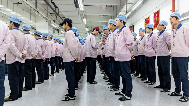 Angajați la o fabrică de iPhone din Shanghai, China