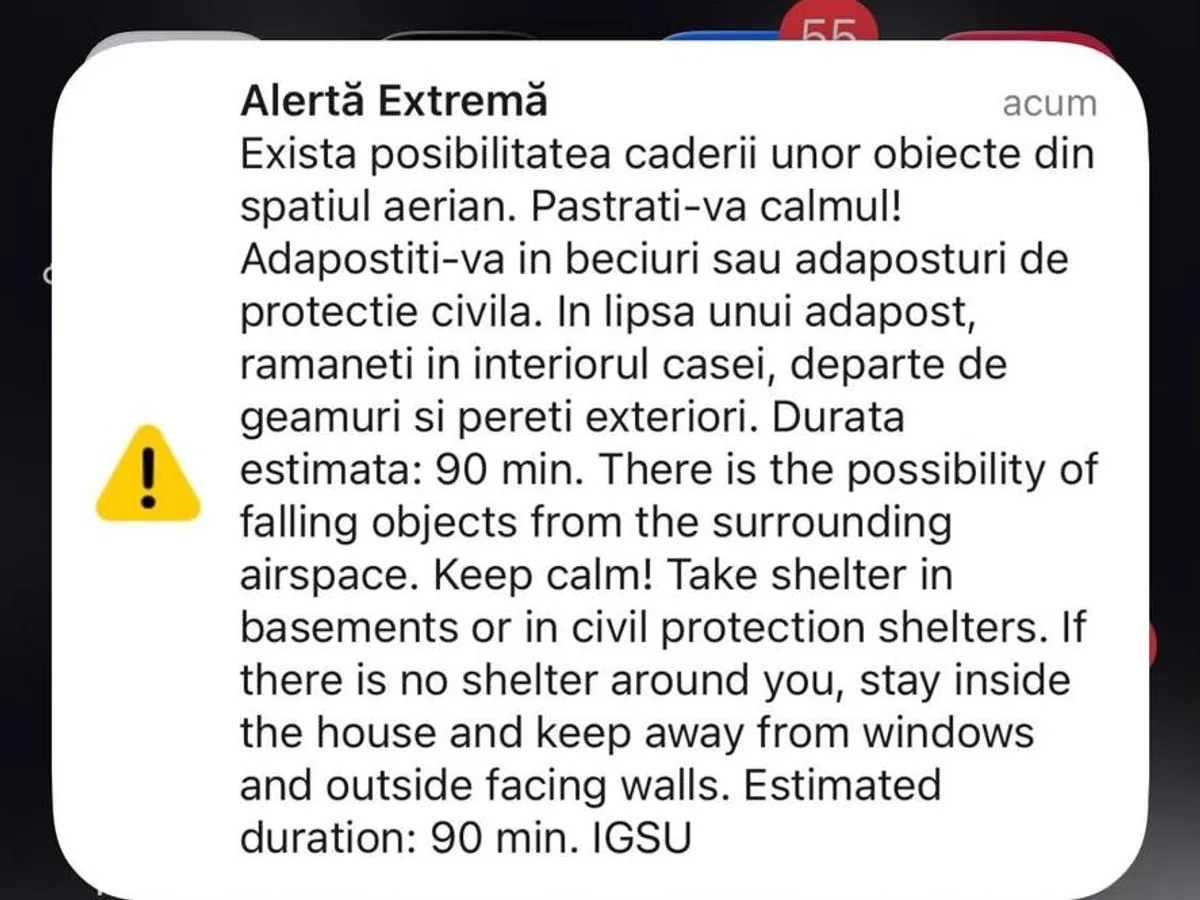 RO-Alert în nordul județului Tulcea. Avertisment privind posibila cădere a unor obiecte din spațiul aerian