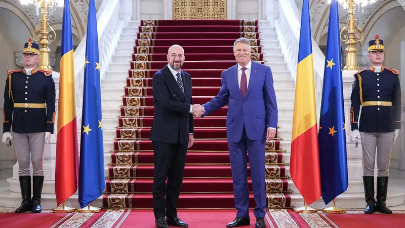 Preşedintele Consiliului European, Charles Michel, a fost primit Klaus Iohannis la Palatul Cotroceni. - Foto: presidency.ro