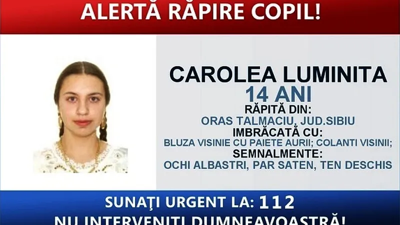 O adolescentă de 14 ani din Tălmaciu, Sibiu, a fost răpită de acasă, de patru bărbaţi mascaţi - Foto: Poliţia Română