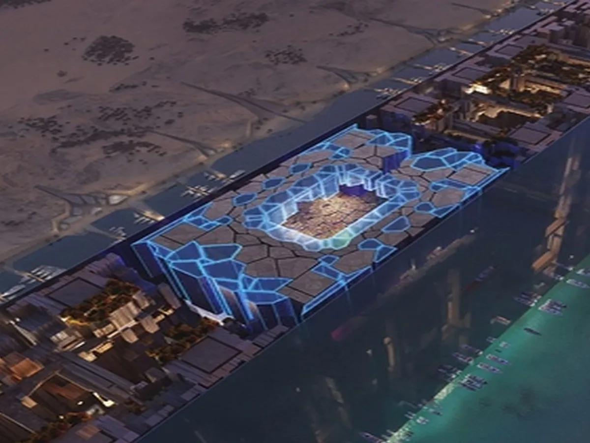 Superstadionul suspendat din oraşul saudit proiectat NEOM - Foto: simulare grafică Wikipedia/CC0