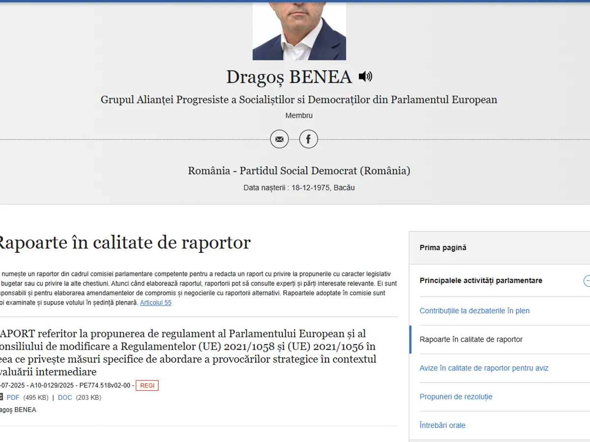 Dragoș Benea, contribuții - FOTO: Parlament European