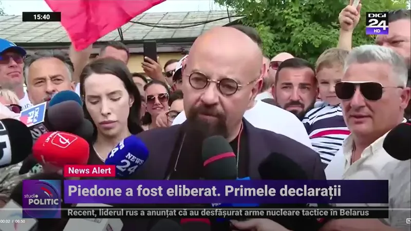 Cartofaru (dreapta, cu ochelari de soare) lângă Piedone la ieșirea din închisoare. Sursa foto Digi 24