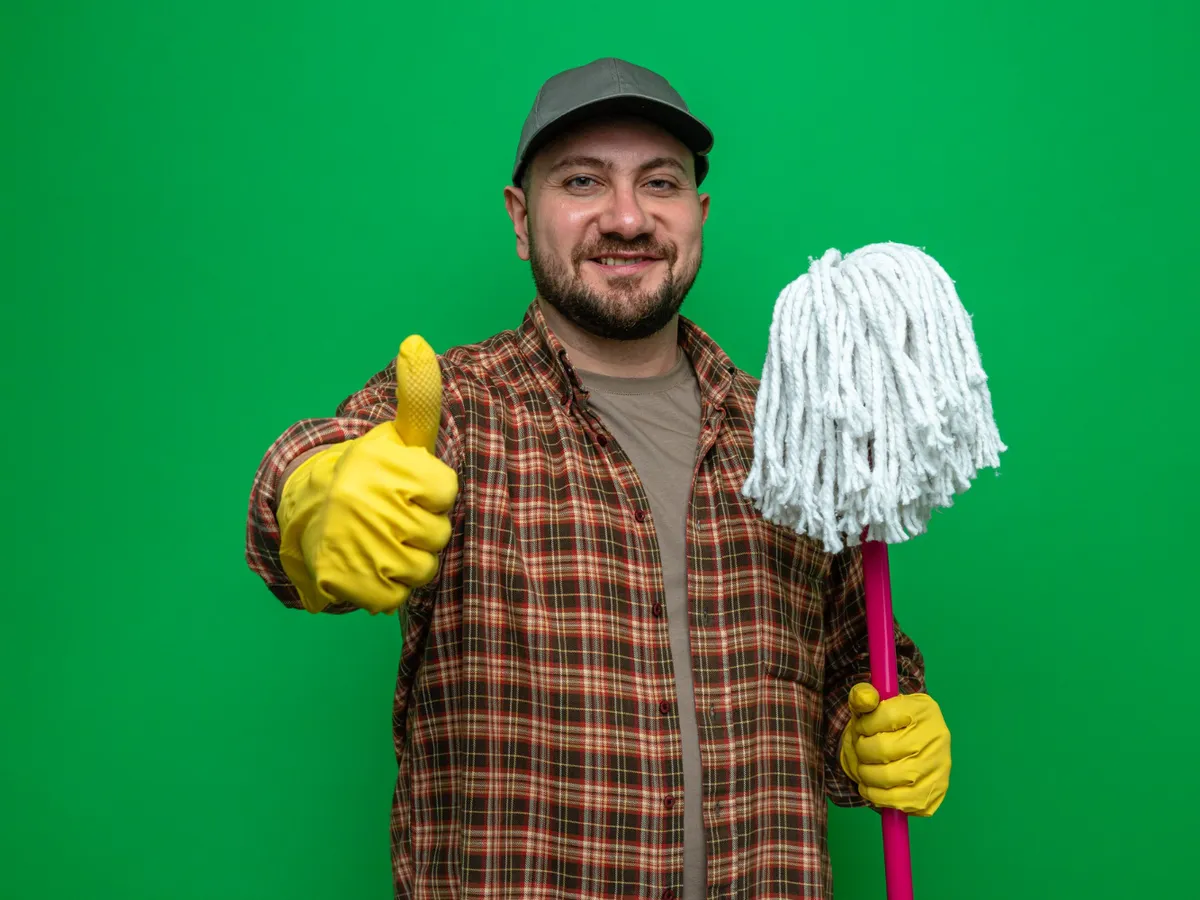Bărbat cu un mop în mână - Foto: Magnific.com (Imagine cu rol ilustrativ)