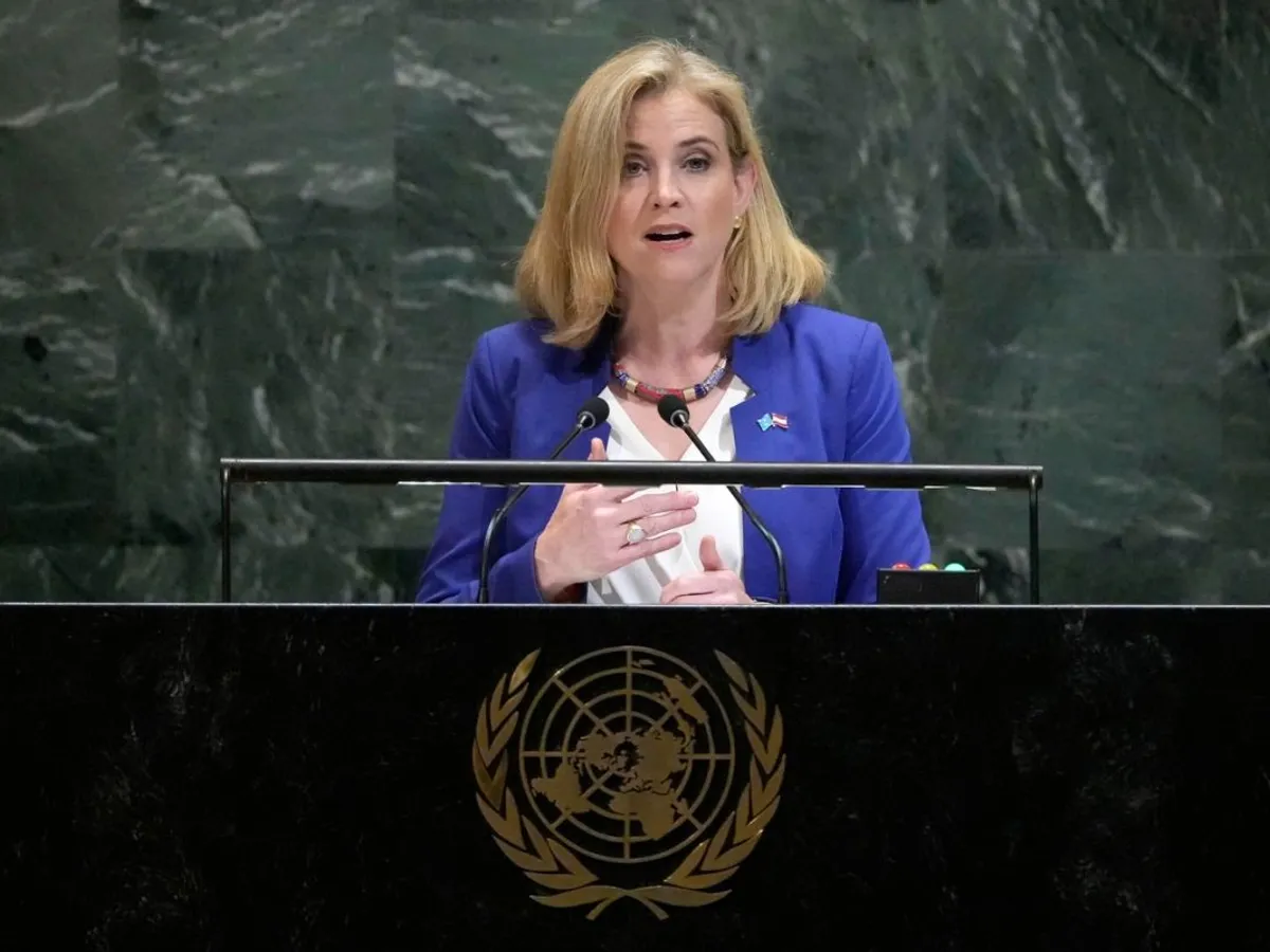 Ministrul austriac al Afacerilor Externe, Beate Meinl-Reisinger, aici adresându-se Adunării Generale a ONU - Foto: Profimedia Images