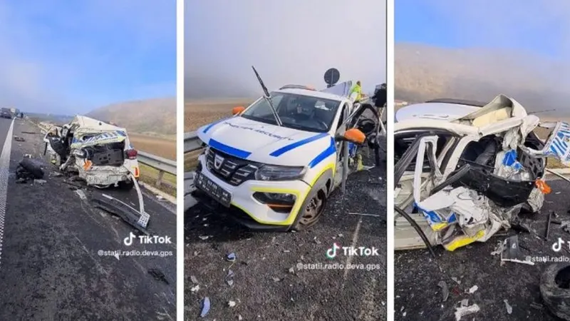 Ce a rămas dintr-o Dacia Spring după ce a fost lovită în plin de o cisternă pe A1. / Foto: soferidinromania.ro