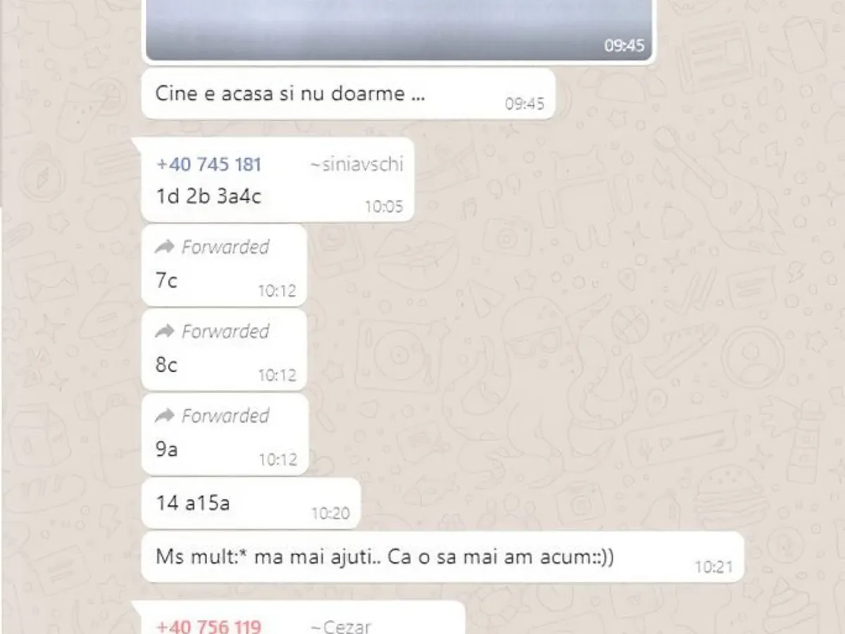 Conversație pe Whattsapp între candidați, în timpul examenului. Sursa: Libertatea