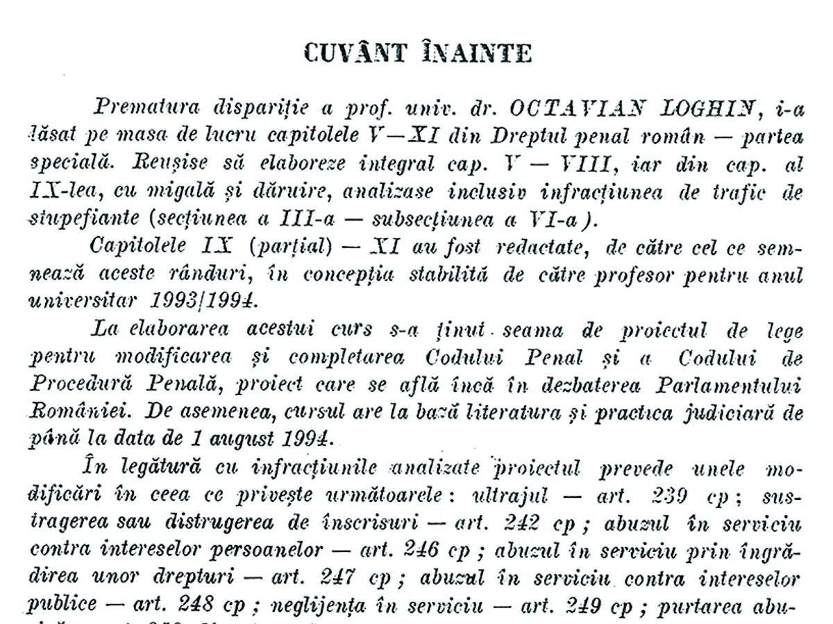 Octavian Loghin a fost
preluat de asistentul
Tudorel Toader, după cum cel
din urmă a anunțat și în prefața
manualului universitar