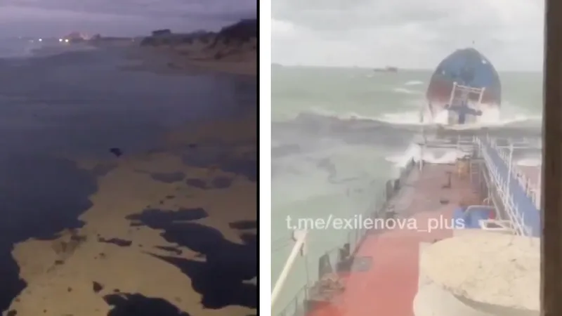 Alertă în Marea Neagră! Alt petrolier rusesc, prins în furtună, cere ajutor. Km de coastă, poluate - Foto: X - Captura foto