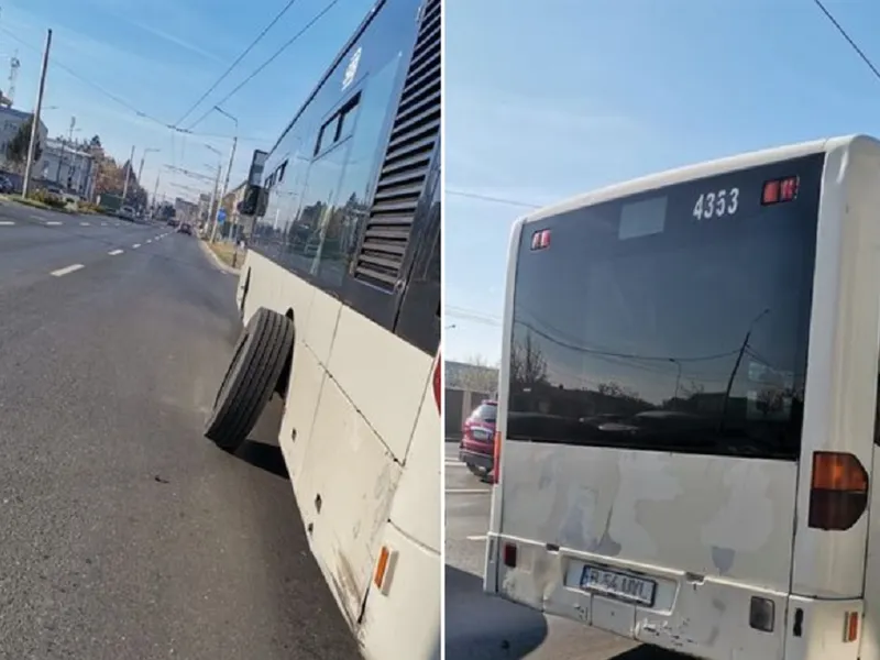 Autobuz cu roata ruptă, în București. ”Noroc că nu era nimeni pe banda 2” - Foto: Facebook/ Reclamații STB