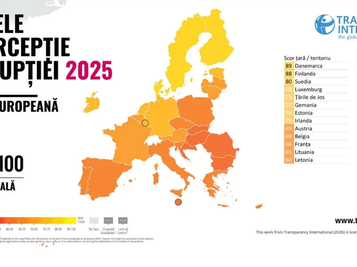 Nivelul corupției la nivelul statelor UE în 2025 - Foto: Transparency International