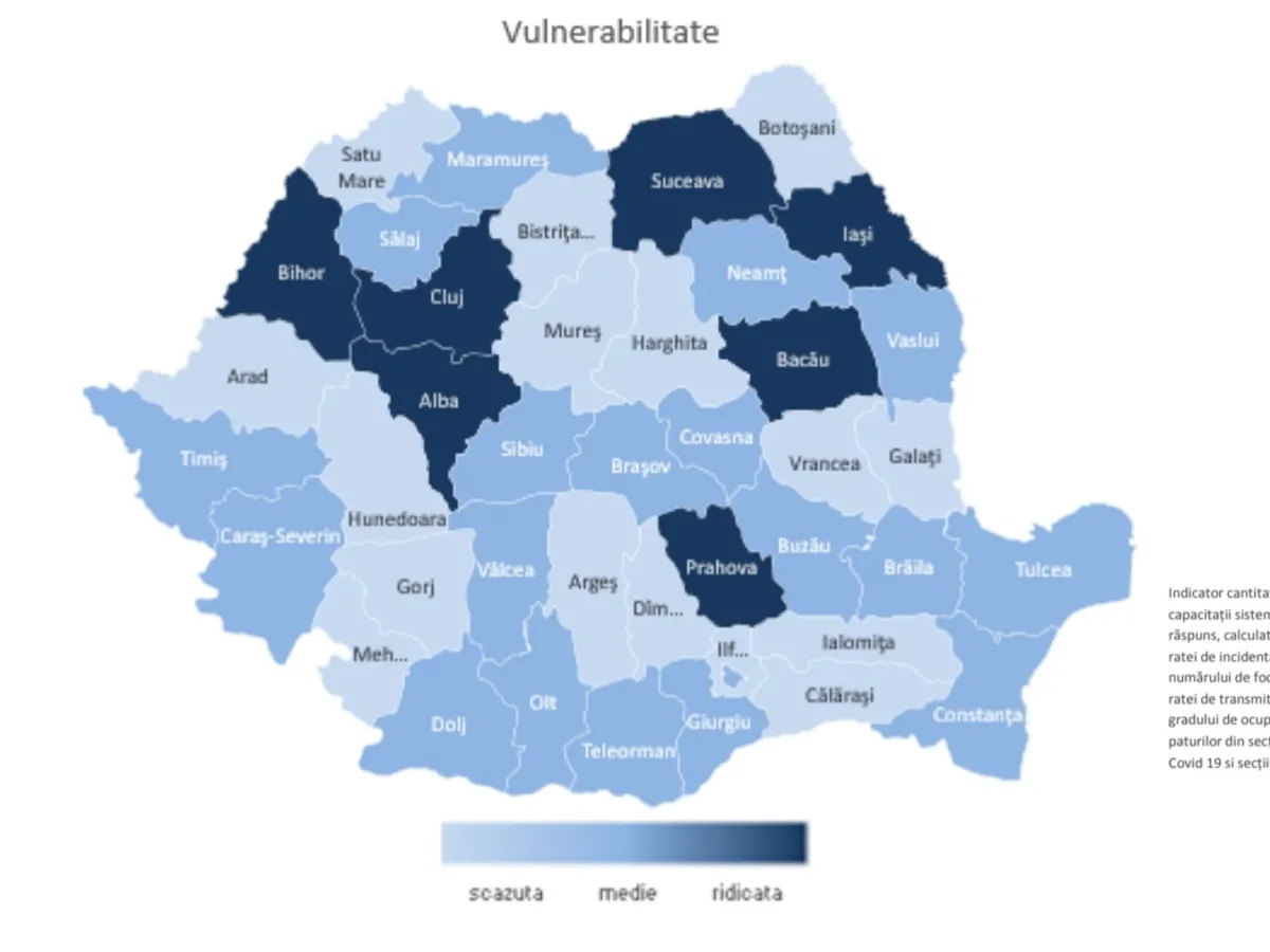 Județele cele mai vulnerabile la COVID. Sursa: Raport INSP
