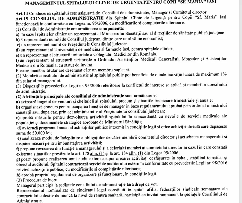 Atribuțiile CA de la Spitalul din Iași - Foto: Arhiva