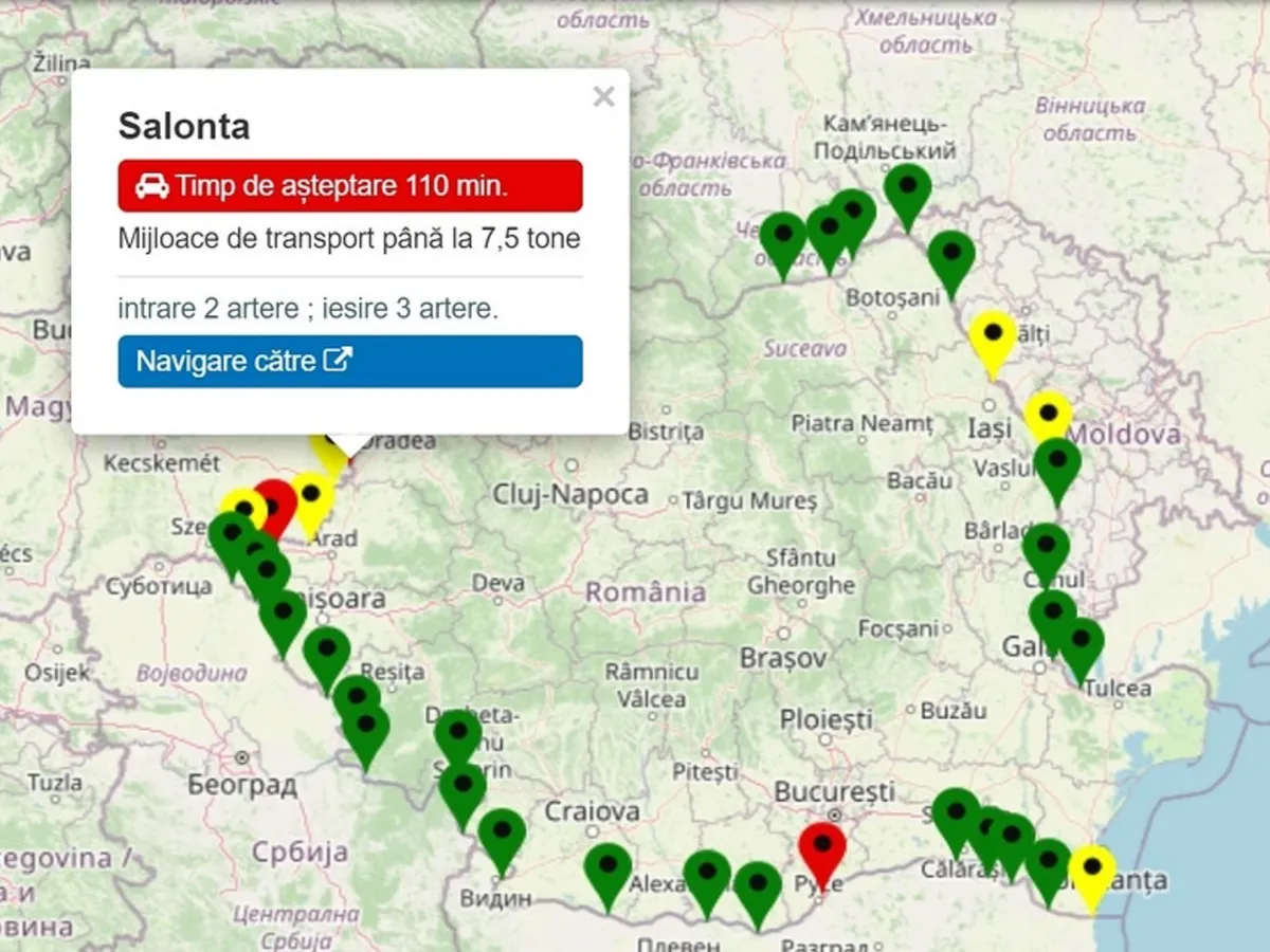 Românii au luat cu asalt punctele de trecere a frontierei cu Ungaria. Cât se așteaptă în vamă? Foto: captură Google Maps