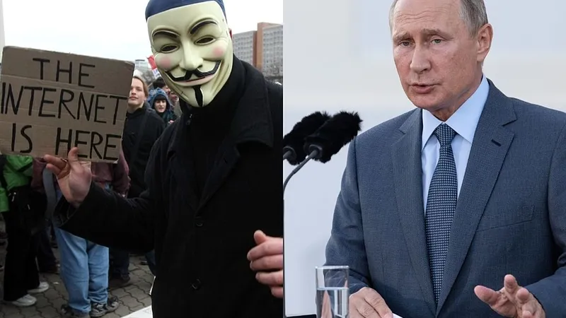 Hackerii Anonymous au spart toate posturile de televiziune rusești și rulează imagini din război/FOTO: twitter