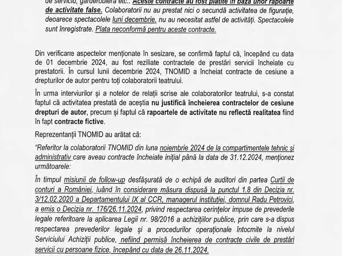 Facsimil din Raportul Corpului de Control Sursa: Newsweek