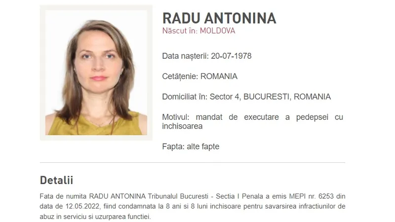 Antonina Radu, condamnata in dosarul Colectiv, a fugit din tara / FOTO: politiaromana.ro