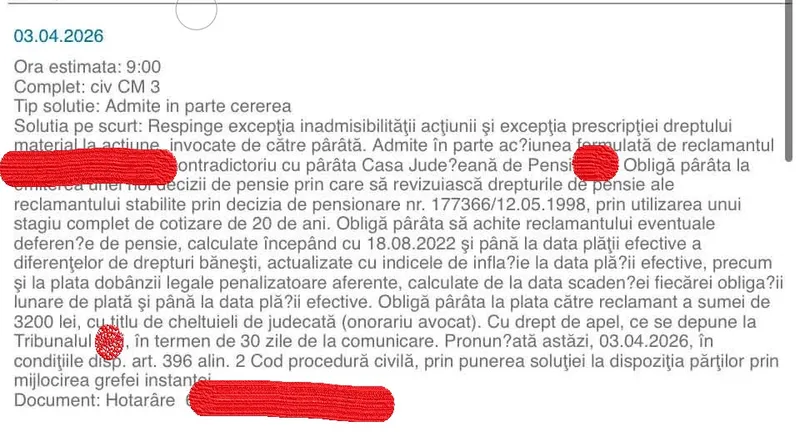 Decizia pensionare - Foto: Instanțe