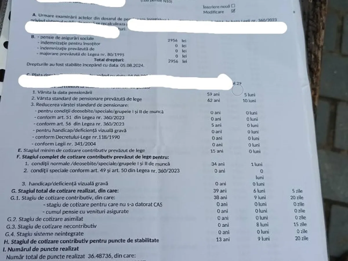 900 lei în plus după trecerea la pensie limită de vârstă pentru un pensionar. Cât a muncit? Document - Foto: Arhiva
