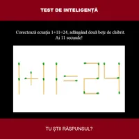 TEST DE INTELIGENȚĂ Corectează ecuația 1+11=24, adăugând doar două bețe de chibrit. Ai 11 secunde - Foto: Colaj Newsweek / mindyourlogic.com