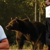 Prinții Emanuel von und zu Liechtenstein și Dimitrie Sturza, alături de ursul Arthur. Colaj realizat de Zi de Zi