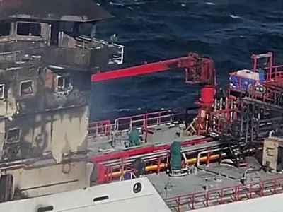 Navă avariată pe Marea Neagră - Foto: Captură video IGSU