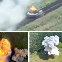 VIDEO Un tanc rusesc aflat în mișcare a primit o lovitură devastatoare.A explodat ca o bombă atomică/FOTO: Colaj Newsweek/Twitter
