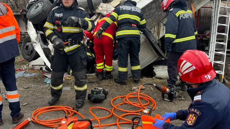 O cisternă cu sodă caustică răsturnată peste un gard, o utilitară în șanț. / Foto: Vocea Vâlcii