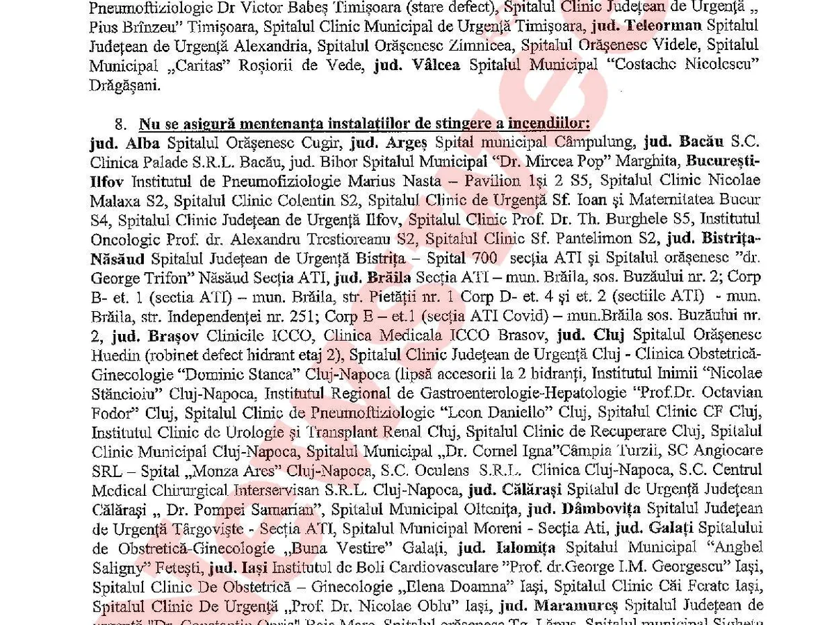 Lista completă a neregulilor identificate, precum și spitalele unde au fost probleme