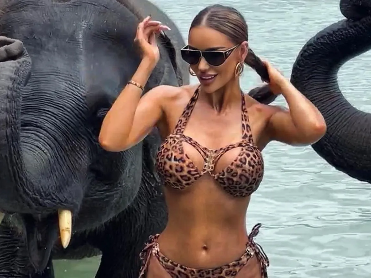 Bianca Drăgușanu pozând cu elefanții în Thaianda Foto: Facebook
